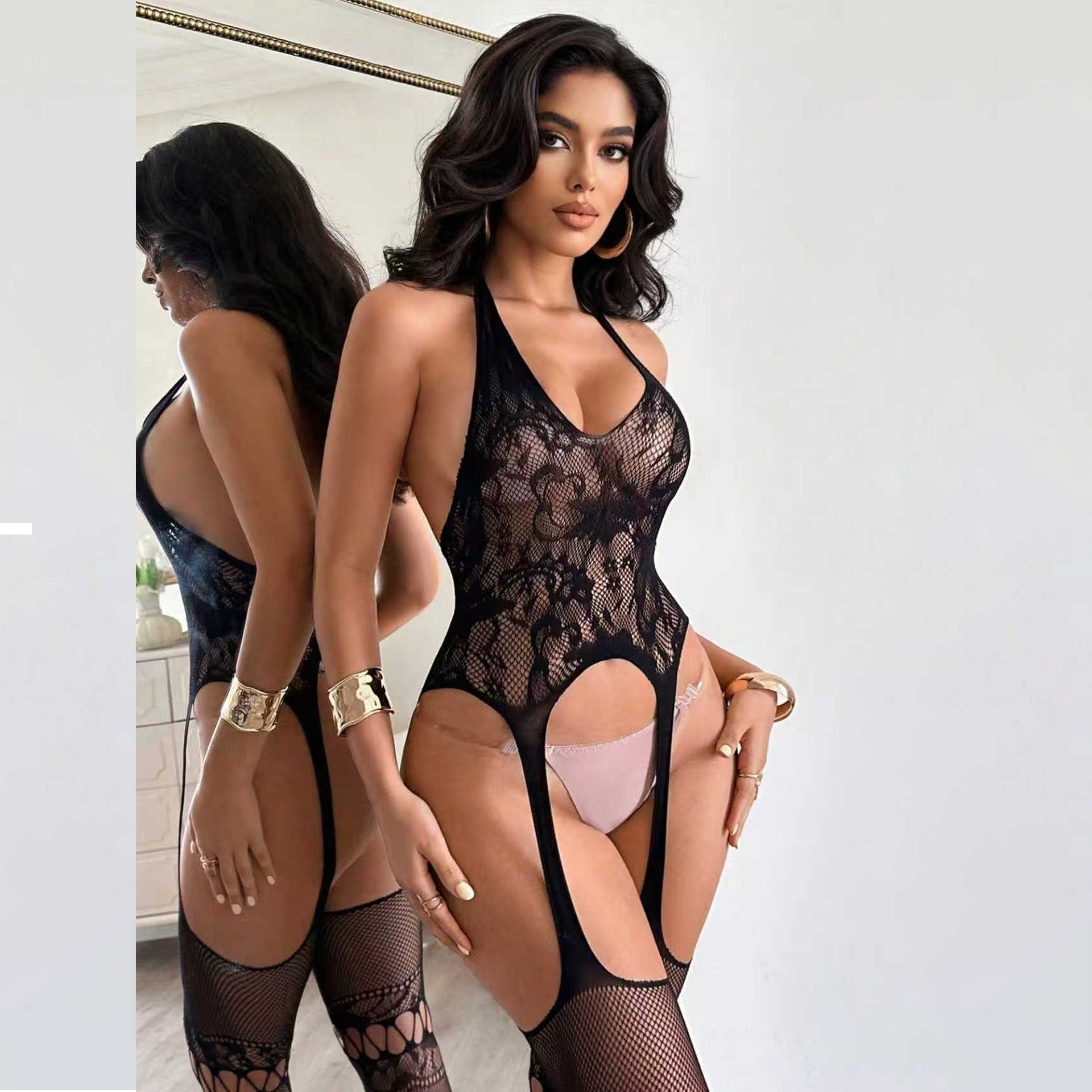 Yue mariposa sexual transfronteriza ropa de red sexy unida cabina de encaje coqueteante ropa interior sexy pura deseo europeo y americano YD251004
