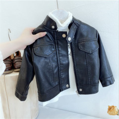 Boys and girls leather jackets 2024 new style girls' style spring and autumn pu leather autumn clothing children's motorcycle leather jackets trendy children