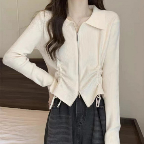 Early Spring Zipper Cord Knitted Sweater for Women 2025 Spring and Autumn New Design Sensory Slim Short Sleeve Cardigan Top