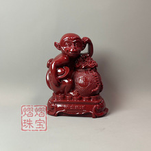 朱砂灵猴献宝招财家居办公桌面红砂生肖摆件风水工艺品猴吉祥物