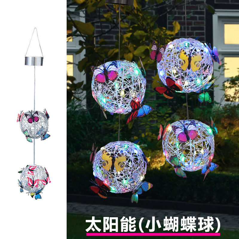 新品ledソーラー蝶ぶら下げツリーボール屋外庭庭庭装飾ライトラウンドボールぶら下げツリーライト発光蝶