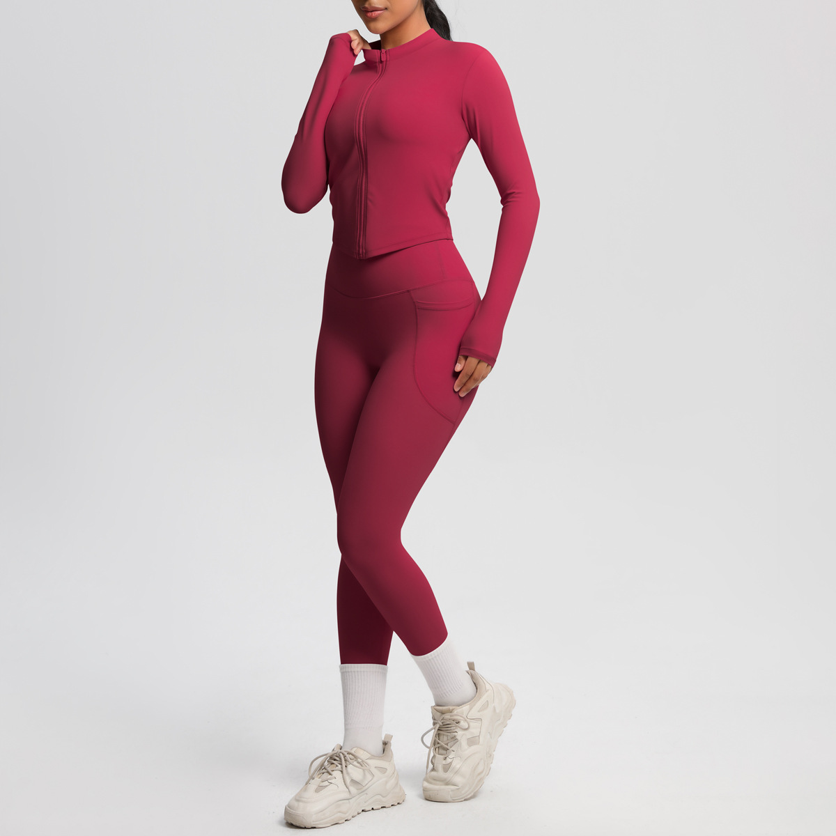 Sport Style Solid Color Nylon Spandex Zip Collar Tracksuit Coat Sweatpants display picture 59