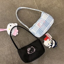 单肩新款kt猫刺绣手提包百搭可爱清新精致女大容量外出腋下包包