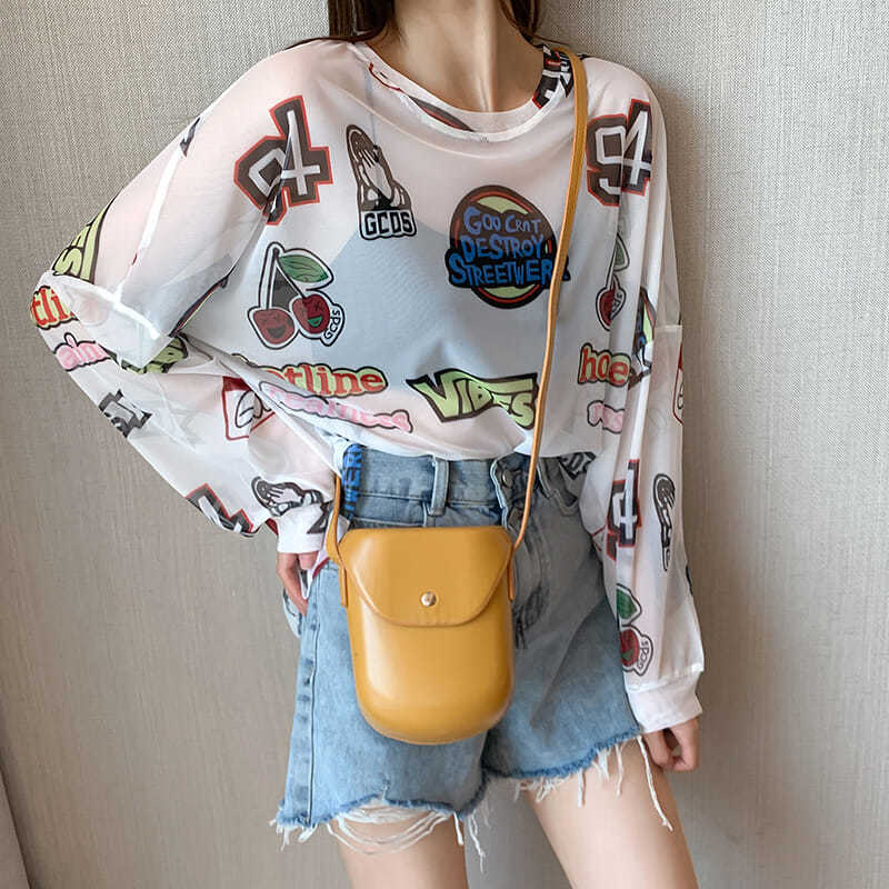 トムとジェリー アイスシルク日焼け止めブラウス Tシャツ レディース 夏 大きいサイズ ルーズ プルオーバー 長袖 薄手 メッシュ トップ|undefined