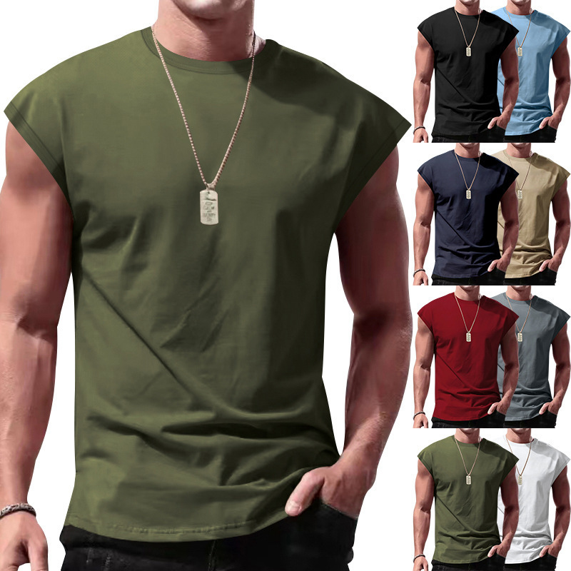 Amazon Cross-Border Men's Clothing Summer New Multi-Color Sleeveless T-Shirt Loose Solid Color Vest for Men