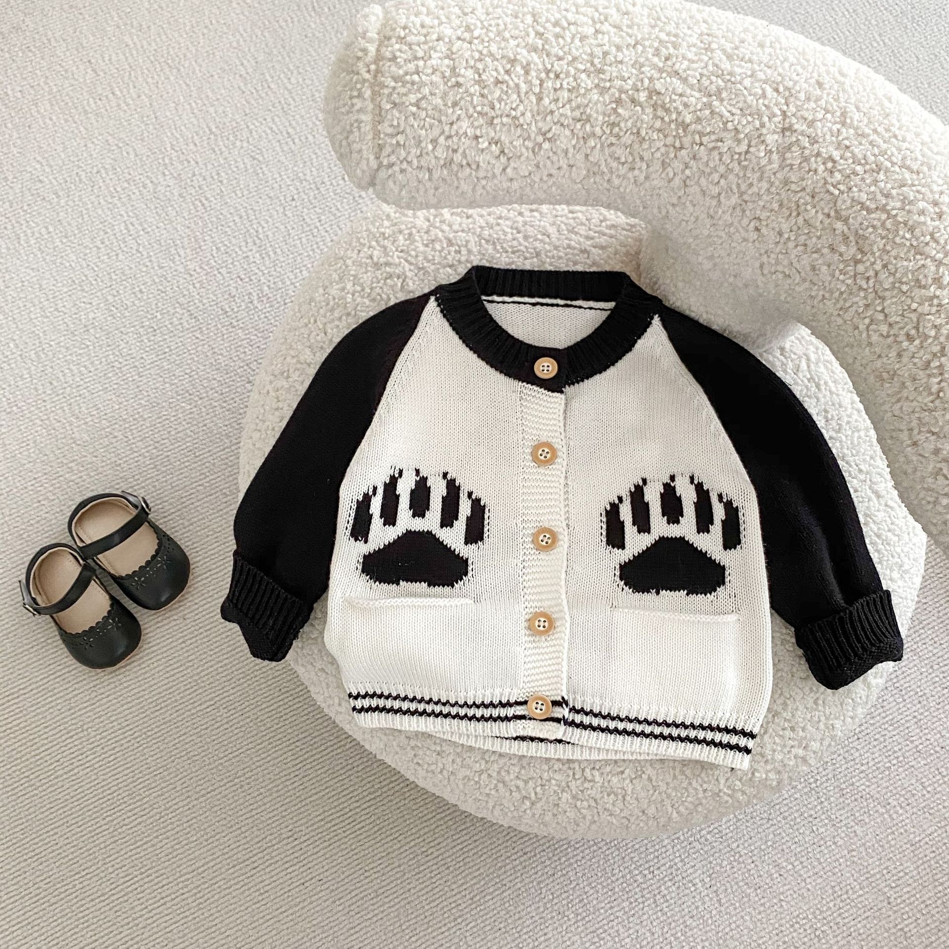 Baba kisgyermek őszi ruhák 2024 férfi és női baba pulóverek panda jacquard kötött hosszú ujjú felső szett_voghion.com