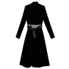 French golden velvet high neck long sleeve with coat to show thin A-type skirt