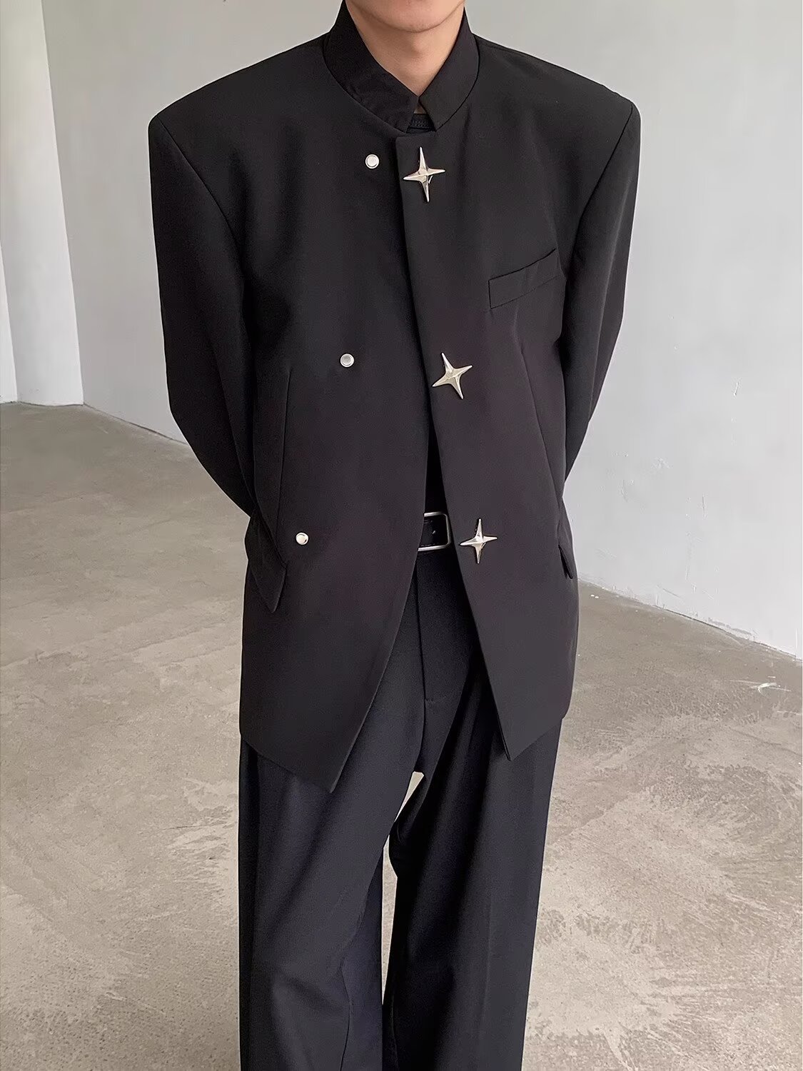 ZS09 슈트 [차이니즈 튜닉 + 롱팬츠] - 블랙