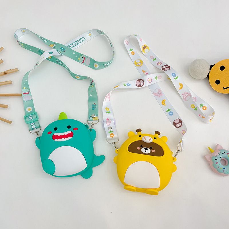 Smiling Dinosaur Children's Coin Purse Cartoon Cute Bear Shoulder Crossbody Silicone Bag Little Rabbit Coin Purse [Clearance Sale]