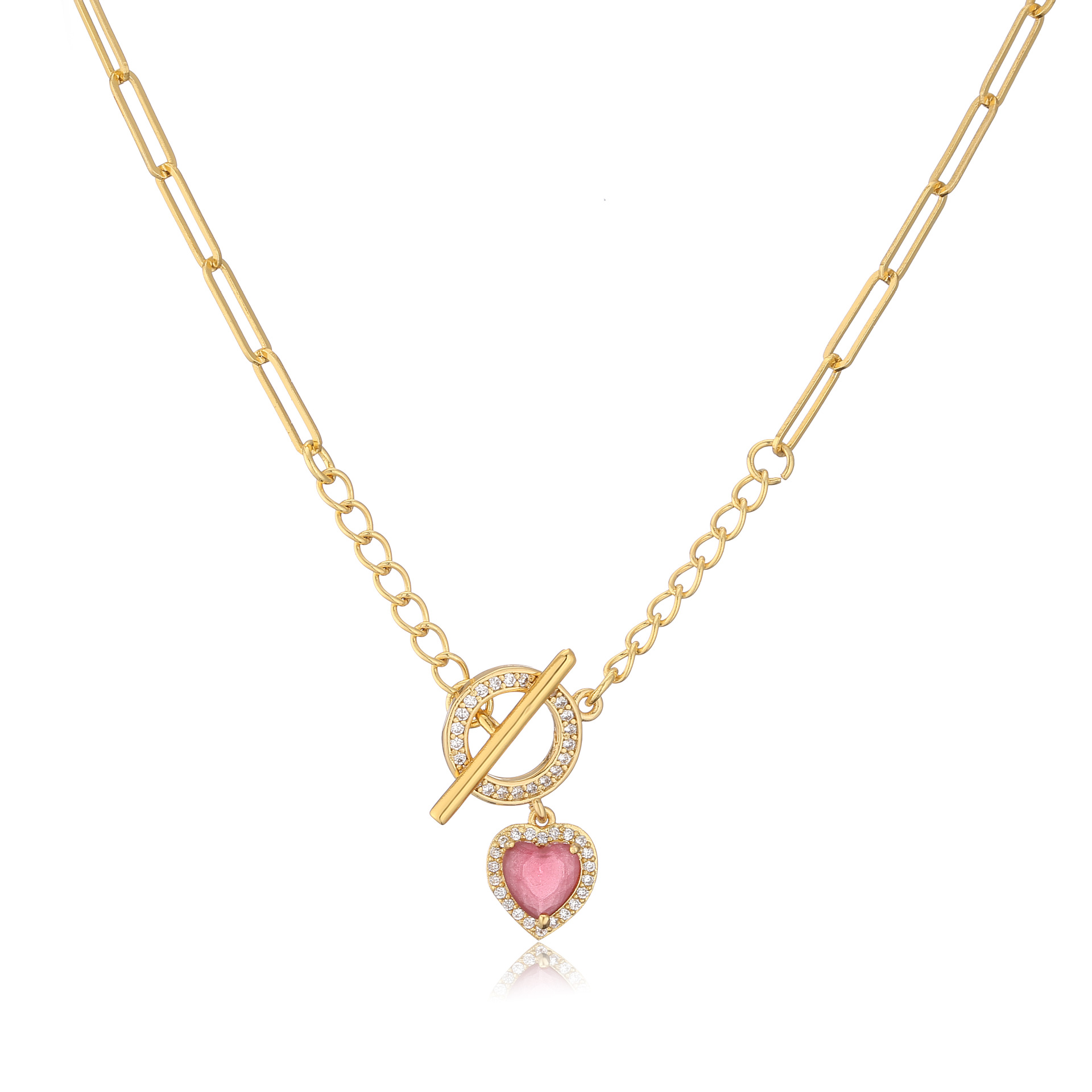 Brass Plating 18K Gold OT Buckle Necklace Womenu0027s Multi-Color Heart Shaped Clavicle Chain