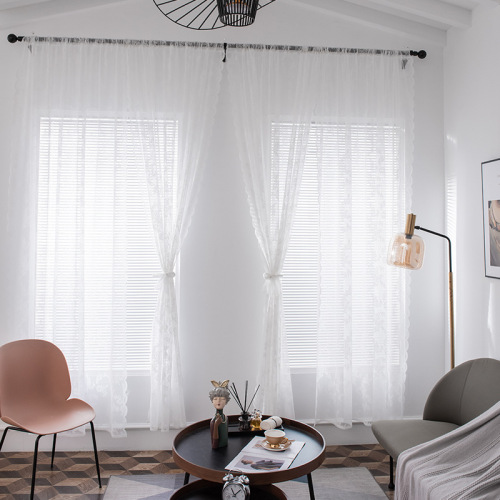 Cross-border exclusive floating window white lace curtain net modern minimalist window curtains living room bedroom curtains finished product