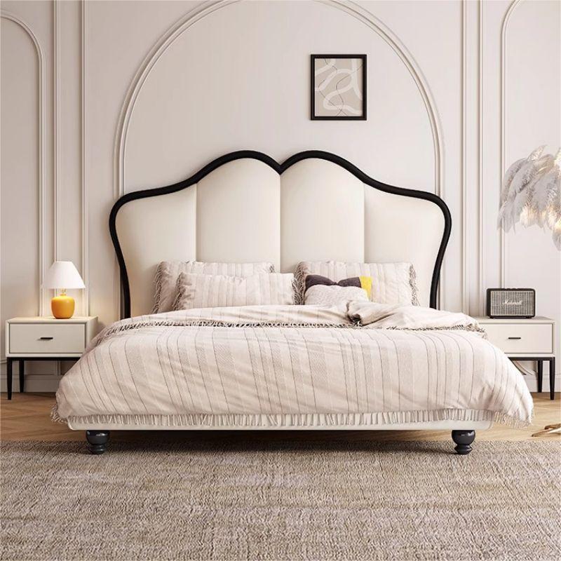 Cama de mariposa francesa retro estilo crema moderna simple de 1.8m cama de cuero doble cama principal medieval cama de matrimonio image 3