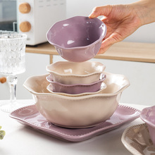 法式米飯碗家用高顏值奶油風陶瓷餐具盤子湯碗魚盤碗碟套裝喬遷碗