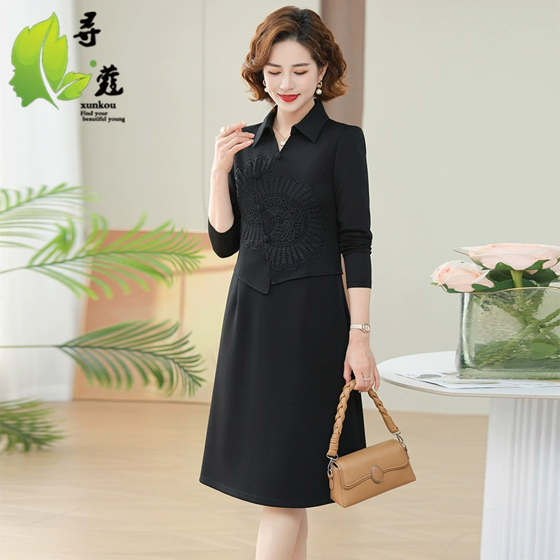 Среднего и пожилого возраста весеннее платье с тонкой талией, свадебное платье свекрови темперамент мама красное свадебное платье с длинными рукавами