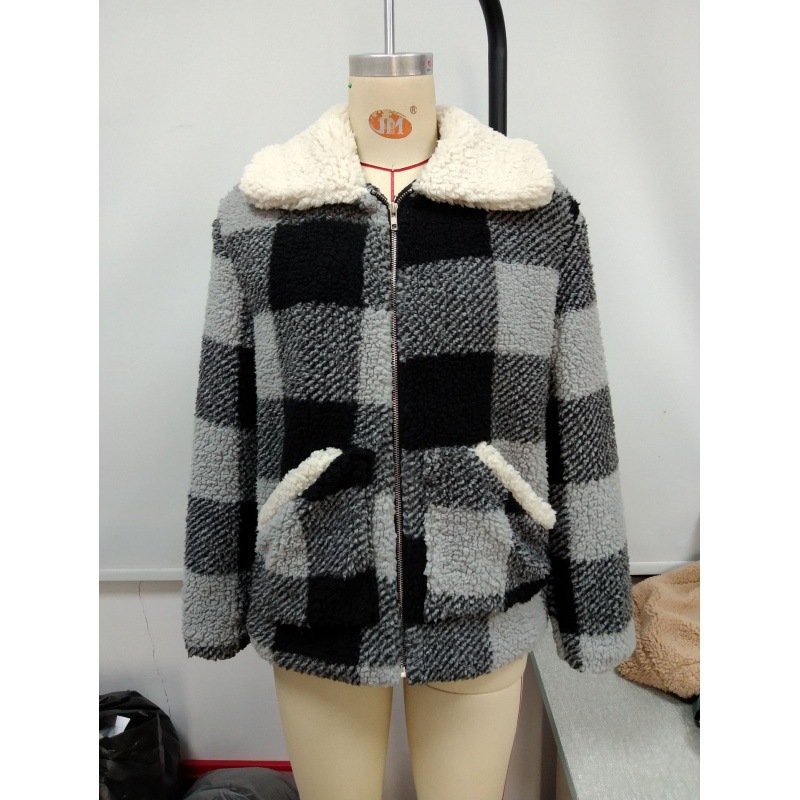 Casual Plaid Plush Lapel coat