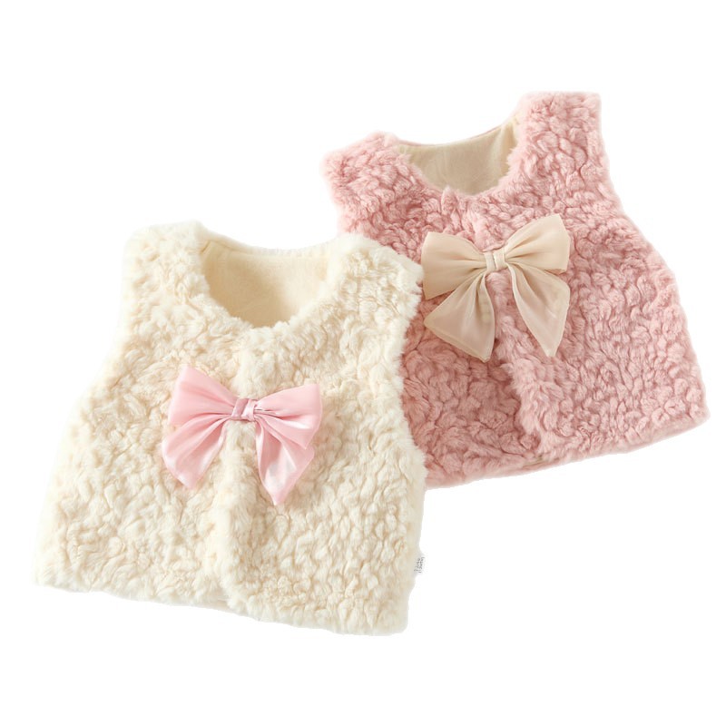 [High-grade] otoño y invierno bebés femeninos de conejo chaleco de peluche arco de aire extranjero bebé pequeño hombro princesa chaleco de primavera