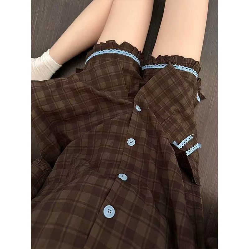 Internet Celebrity Style Plaid Retro-Style Pajamas for Women, Summer Short-Sleeved Shorts, Cardigan Two-Piece Set, Home Wear, Can Be Worn Outside Internet Celebrity Style Plaid Retro-Style Pajamas for Women, Summer Short-Sleeved Shorts, Cardigan Two-Piece Set, Home Wear, Can Be Worn Outside