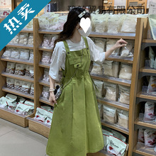 森系甜美工装风背带连衣裙女学生夏季韩版收腰显瘦吊带裙子两件套