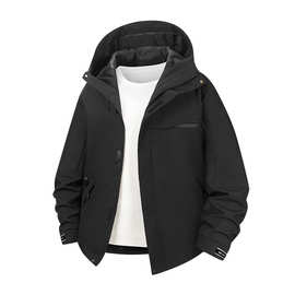 工厂现货美式秋冬连帽百搭冲峰衣 M-5XL纯色三防徒步登山服外套女