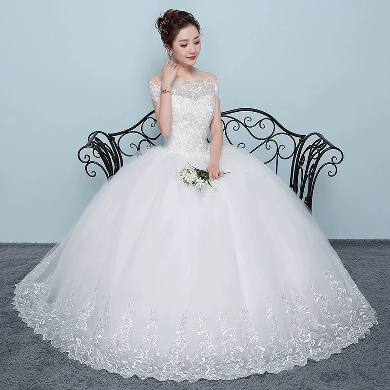 Wedding 2025 new temperament bride simplicity and neutral wedding dresses, shoulder, shoulder -style Korean small people are thin and slim