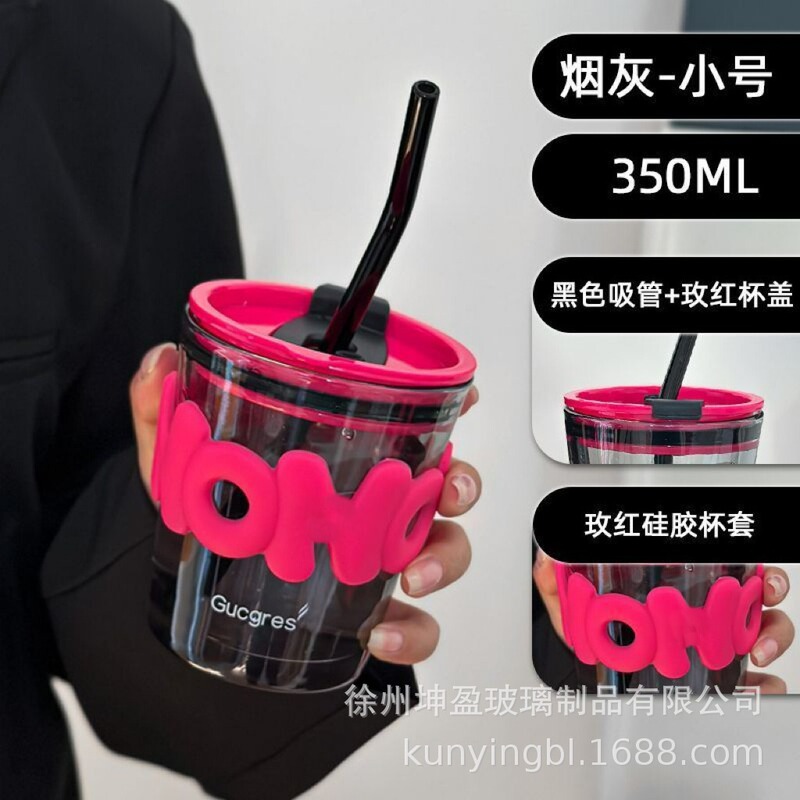 创意玻璃吸管杯ins风网红字母杯高颜值咖啡杯小礼品伴手礼广告杯|undefined