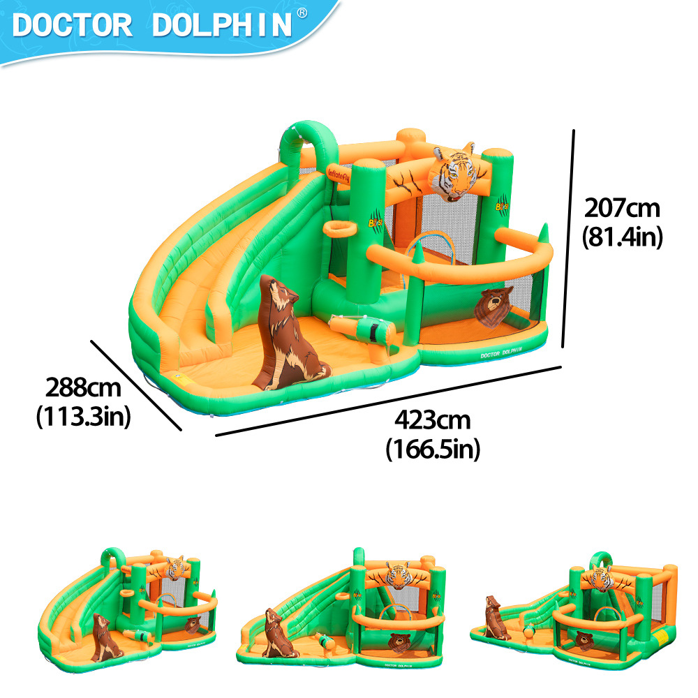 Dr. Dolphin Castillo inflable para niños al aire libre tobogán de agua castillo de chorro de agua casa trampolín inflable parque al por mayor