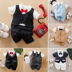 Summer Baby Bodysuit Baby Clothes Instagram Gentleman Newborn 100th Day Birthday Dress British Style Cross-border