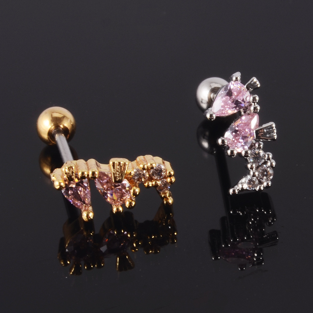 1 Piece Retro Starfish Crab Stainless Steel Copper Inlay Zircon Ear Studs display picture 1