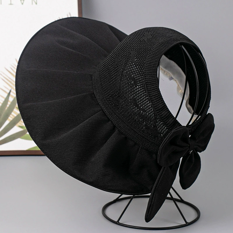 Summer knitted breathable sun hat with bow solar-powered