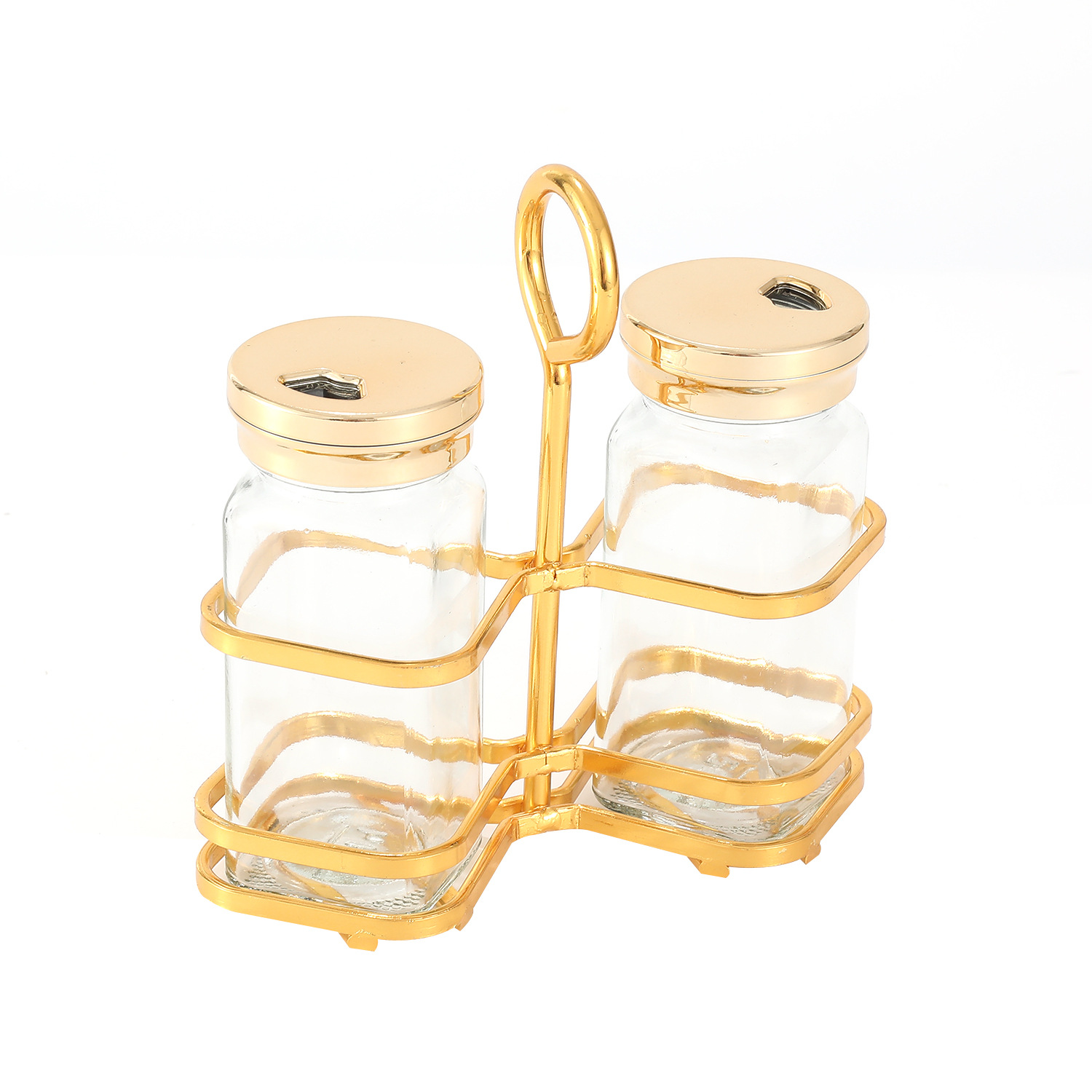 Tarro de condimento de vidrio transparente al por mayor, suministros de cocina, tarro de condimento de sal MSG, juego de botella de condimento creativo de lujo ligero para el hogar