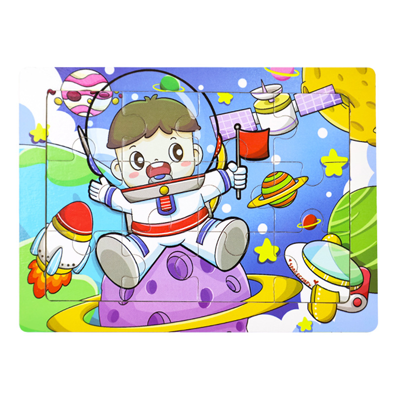 Rompecabezas plano de madera de 12 piezas, juguetes educativos para niños pequeños, rompecabezas de pensamiento lógico cognitivo de animales de dibujos animados de educación temprana