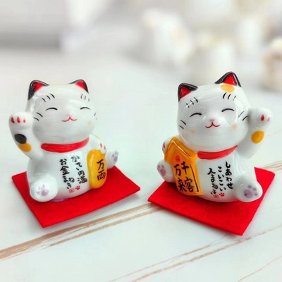 小额混批特色陶瓷工艺品摆件玄关客厅办公桌装饰品招财猫两款可选