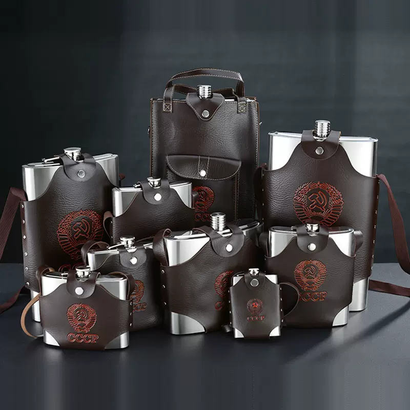 不锈钢食品级304小酒壶 加厚款1斤-10斤70丝户外便携式扁水壶批发