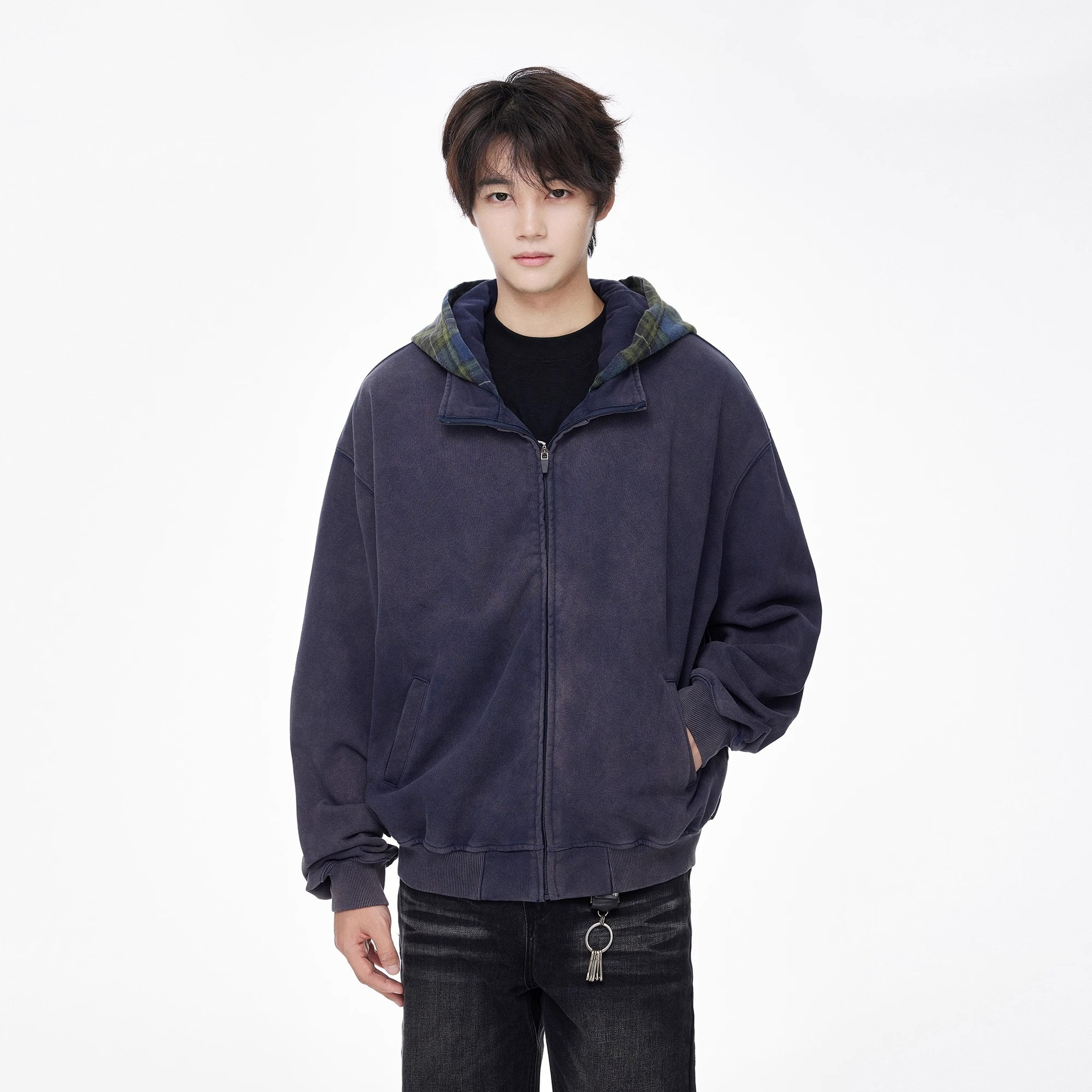 Cárdigan corto con capucha, sudadera, chaqueta holgada y cuadrada lavada para hombre y mujer._voghion.com