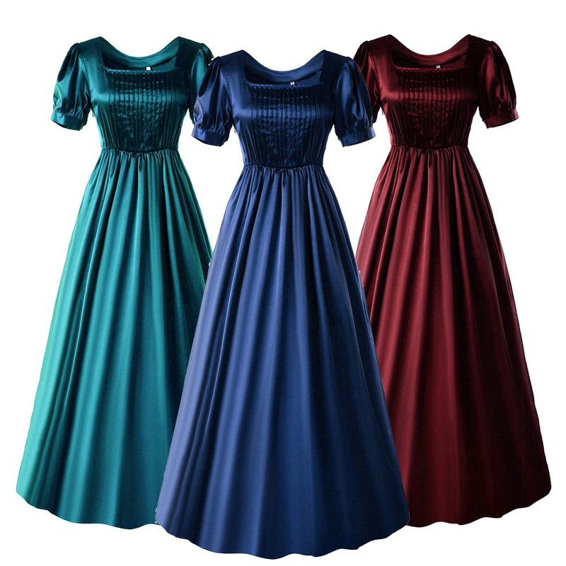 Medieval Satin Dress Halloween cosplay High Waist Ball Skirt Victorian Tea Dress