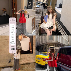 aaaaxbbb フィレンツェパレット 2色イミテーションテンセルリネンスモールフライングスリーブトップレース裾Tシャツ