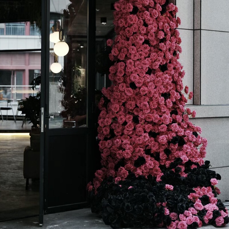 Rose red Floyd rose waterfall net red wall punch simulation flower wall shopping mall scenery decoration