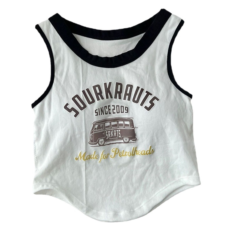 Nuevo estilo coreano letra camisola de las mujeres slim fit adelgazar desgaste exterior americano impresión contraste color corto de una pieza superior