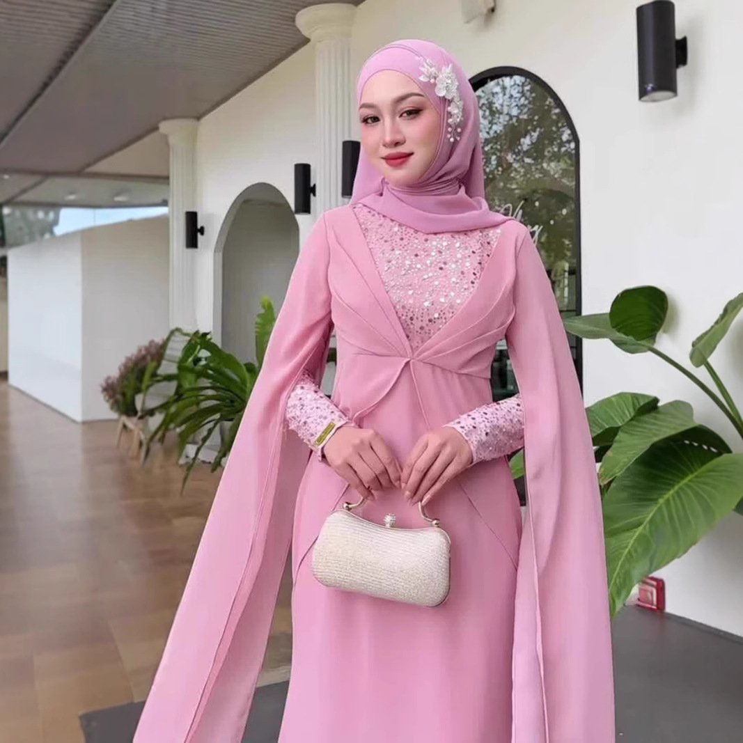 2025 Malay Palace-Style Atmosphere Embroidered Sequin Solid Color Fashion Dress with Irregular Design