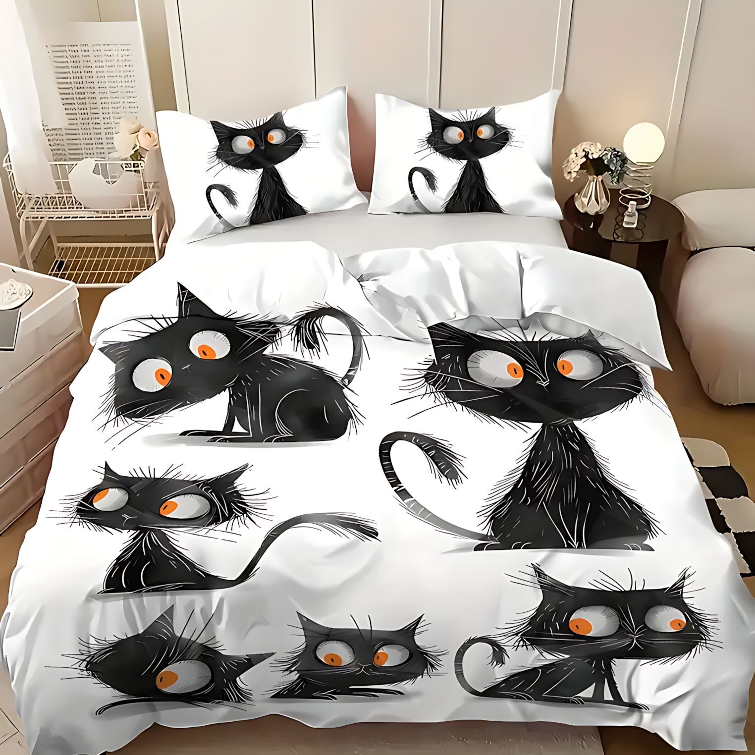 Amazon TEMU / JIT lindo patrón de gatito de dibujos animados 3D impresión digital colcha de colcha de cama set