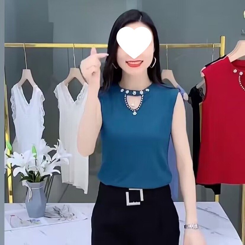 Trendy Beaded Camisole Tank Top Spring/Summer New Style Sleeveless Blazer Ribbed Shirt Top Fashion