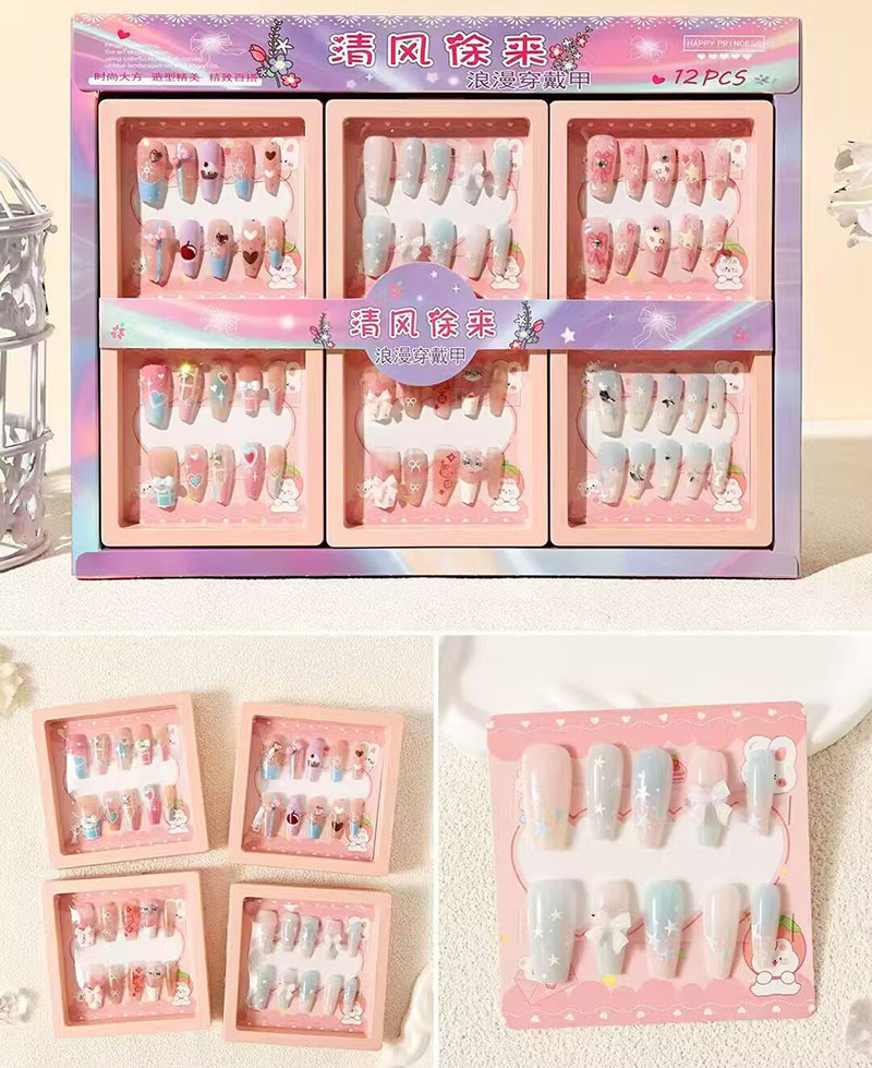 Nuevo desgaste de la serie de mariposa de uñas etiquetas de uñas niñas caja de almacenamiento transparente etiquetas de uñas falsas niñas etiquetas de uñas cortas