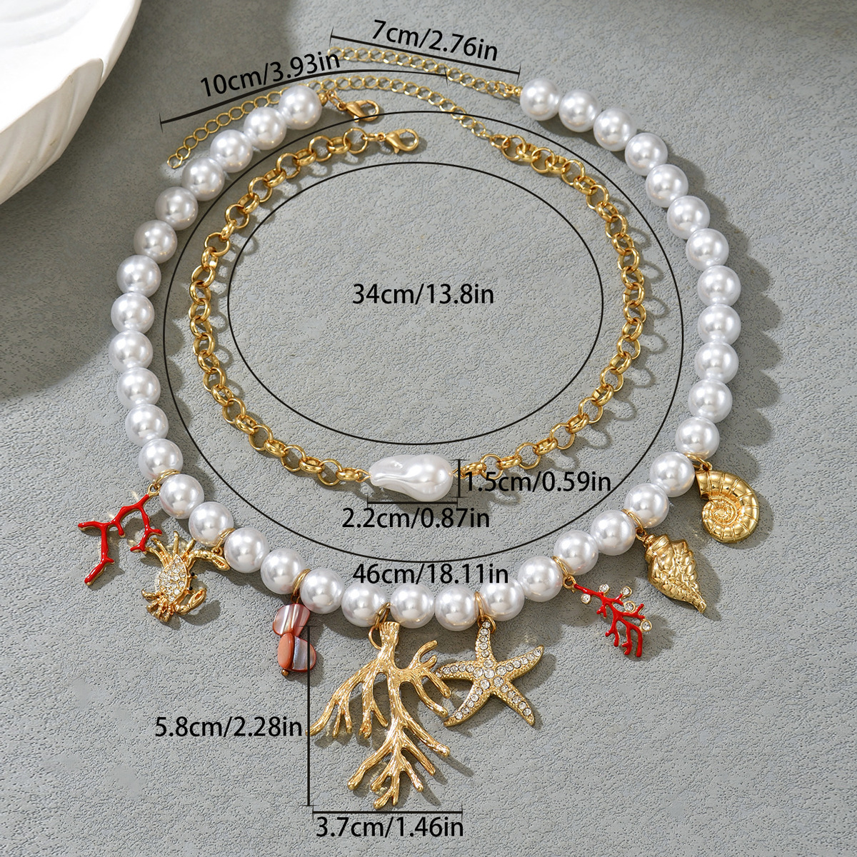 Collar de mujer de estilo oceánico europeo y americano transfronterizo con coral, cangrejo, estrella de mar y diseño de diamantes completos._voghion.com