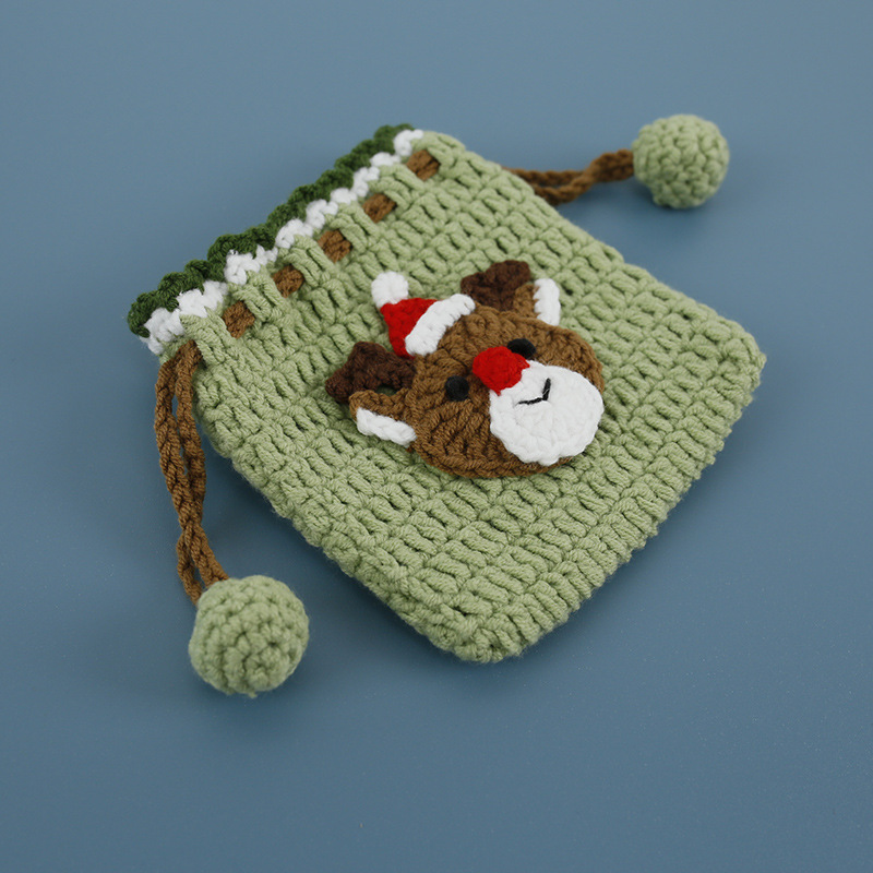 Navidad ciervos tejido a mano con cordón bolsillo tejido de lana de mujer de ganchillo monedero de dibujos animados exquisito Bolsillo pequeño producto terminado