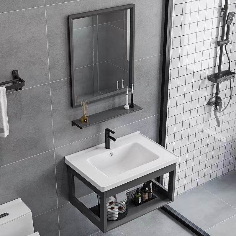 Ceramic High-Temperature Fired Wall-Mounted Washbasin and Bathroom Cabinet Set for Small Apartments, Simple Rental Option