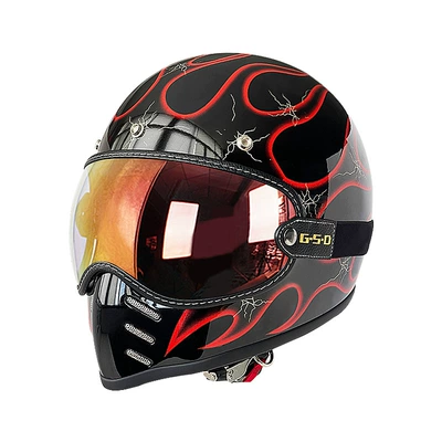 Motosiklet kaskı (dəbilqə) – Motorcycle Helmet for Men and Women - red-flame-on-black-background-color-mirror-m55-56