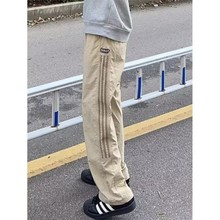 春夏美式卡其色条纹工装休闲裤男直筒休闲长裤港风ins潮流轻薄男