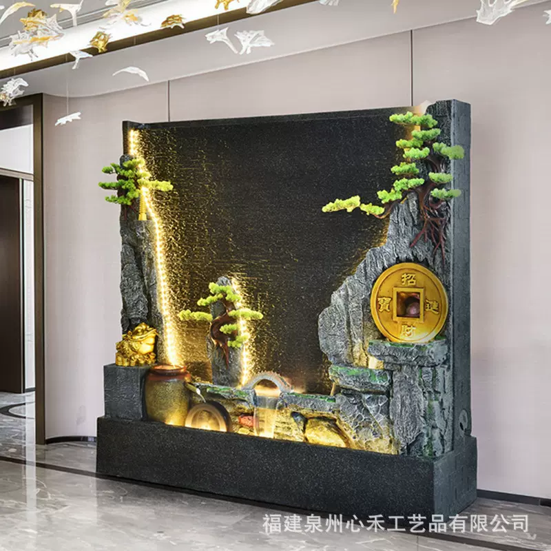 新中式假山喷泉流水摆件水幕墙别墅庭院客厅酒吧阳台落地鱼池水景