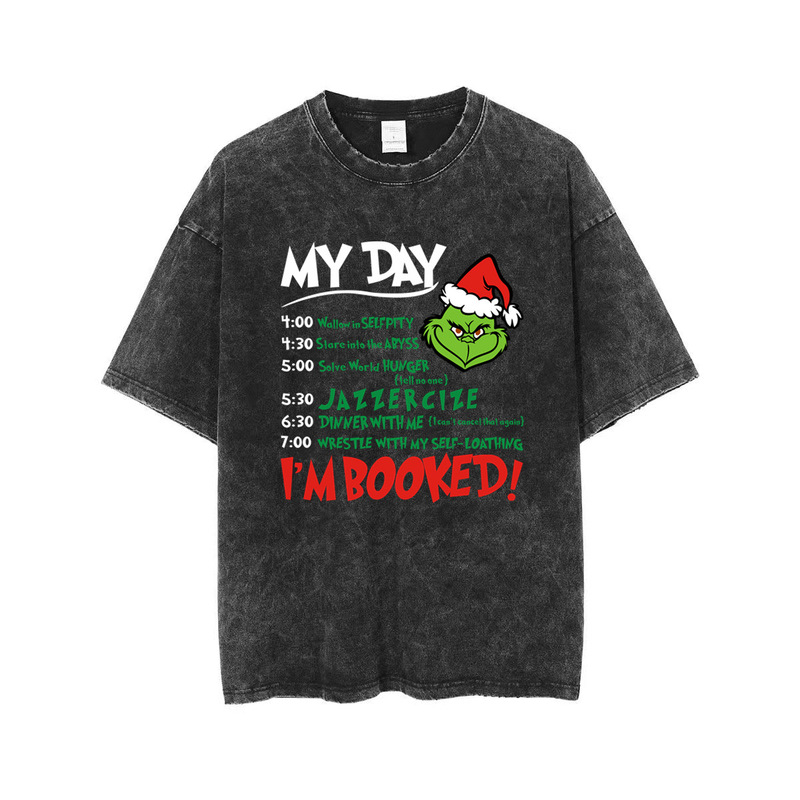 2026 Autumn and Winter New European and American Style Green Furry Monster Christmas Unisex Loose Vintage T-Shirt Grinch