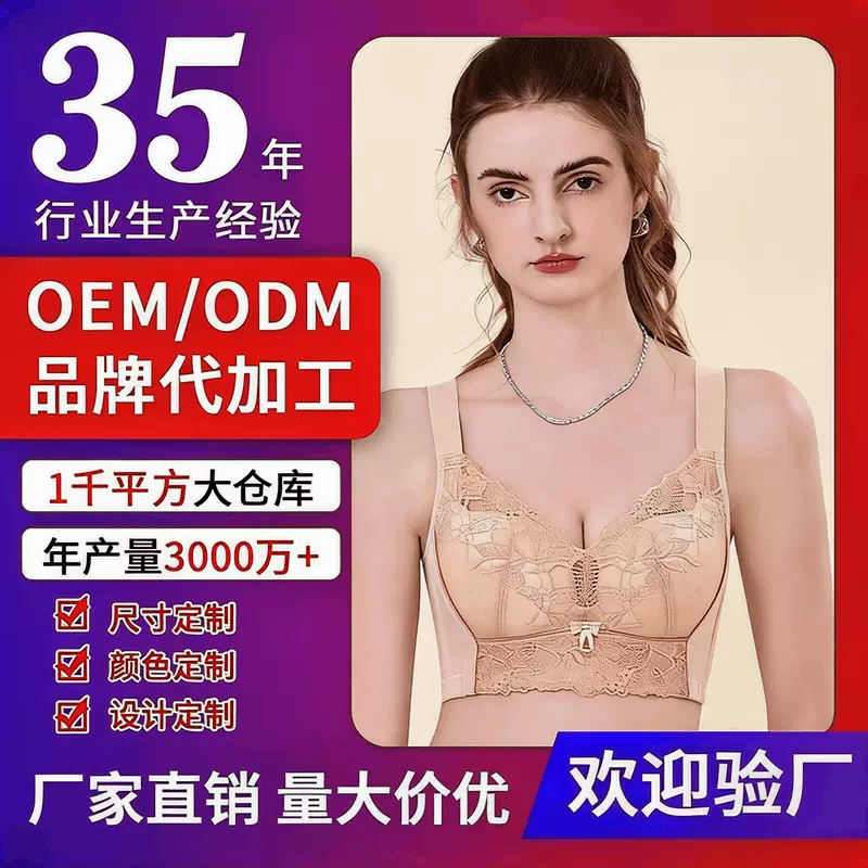 无钢圈调整型收副乳侧推文胸女美背蕾丝舒适透气内衣女聚拢防下垂